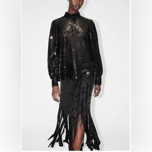 All Saints Whitney Sequin Black Long Sleeve Women’s Top Size 2 NWT